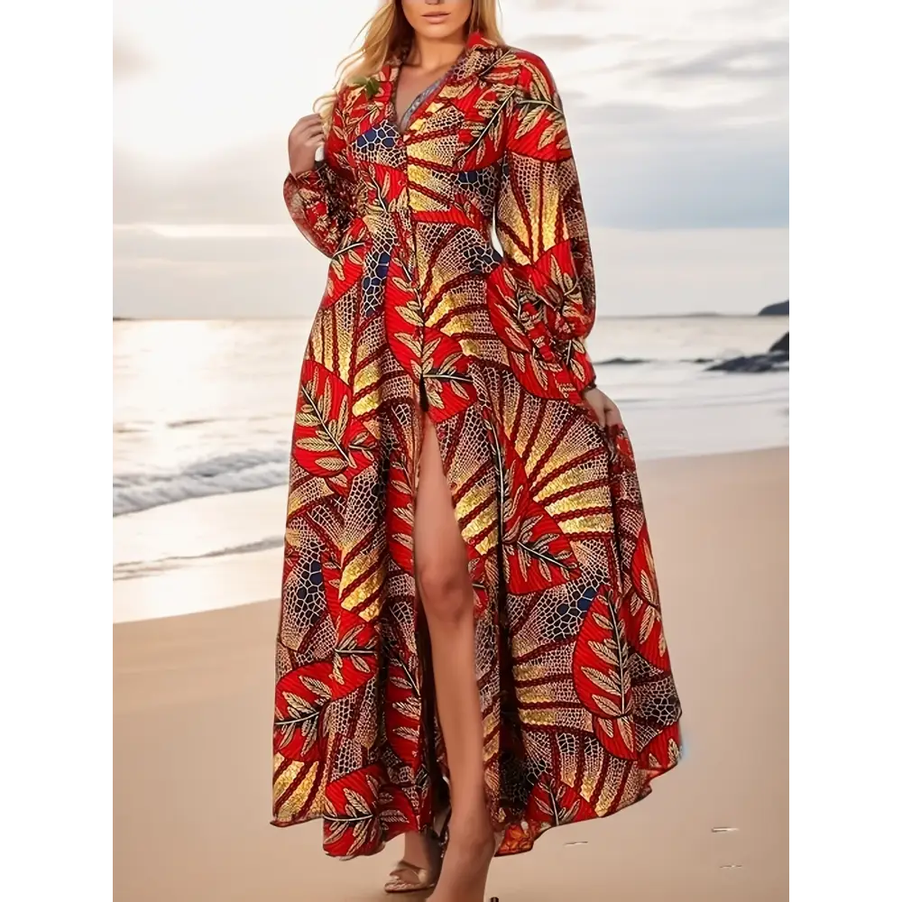 Stunning plus size shirt dress with African democratic tropical tribal print, perfect for holiday party dates and more.