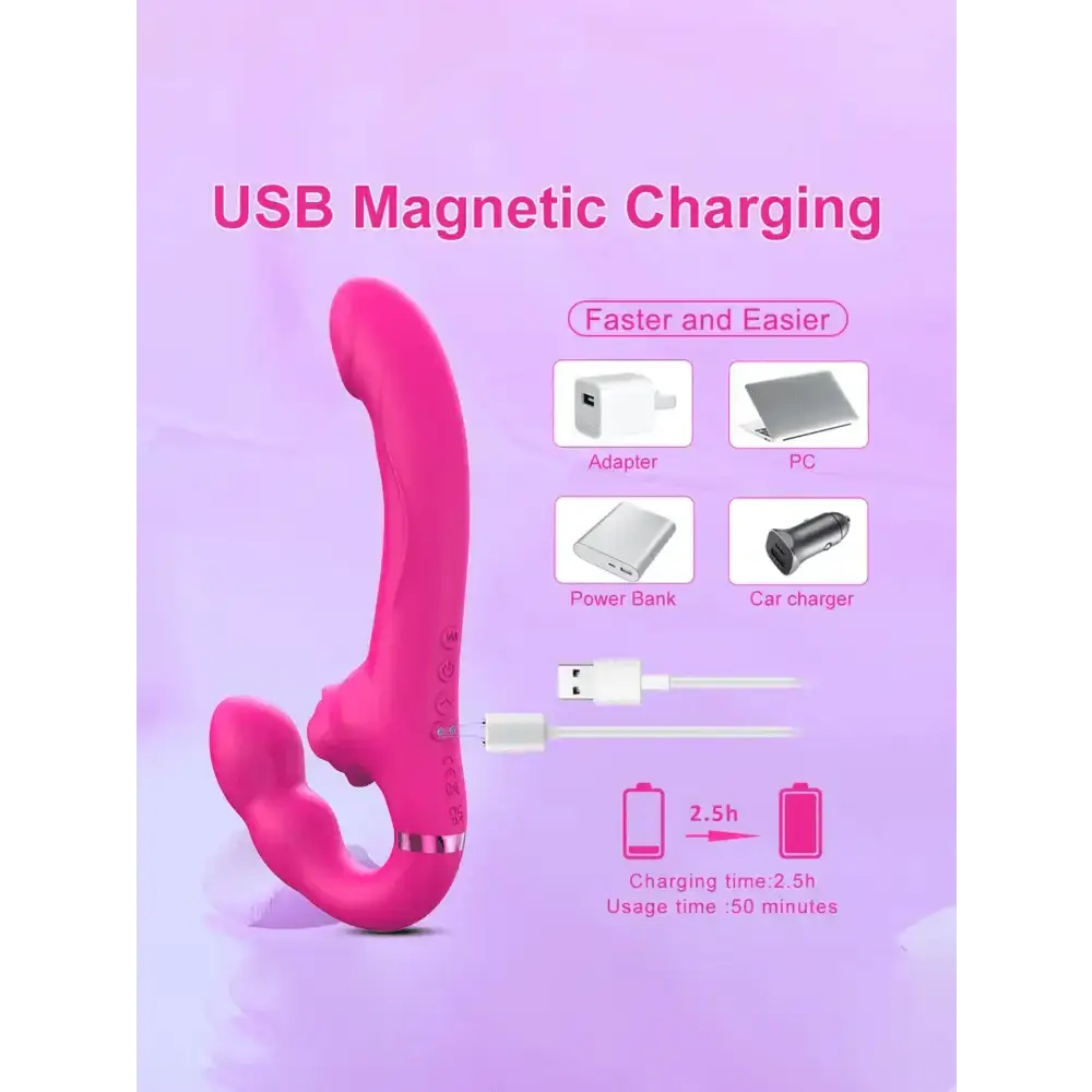 APP Strapless Strap-On G-Spot Dildo Vibrator Realistic Double-Ended Vibrating Butt Plug Anal Sex Toys for Women