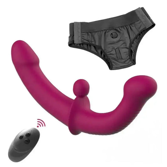 G-Spot Double-Ended Adult Sex Toys with 10 Modes Strapless Strap-on Dildo Vibrator with Remote Control for Women