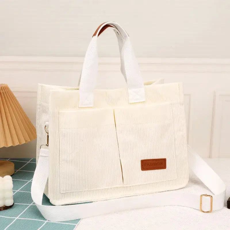 Ladies’ Handbag Large Capacity New Fashionable Canvas Bag - Oversized / white - Handbags